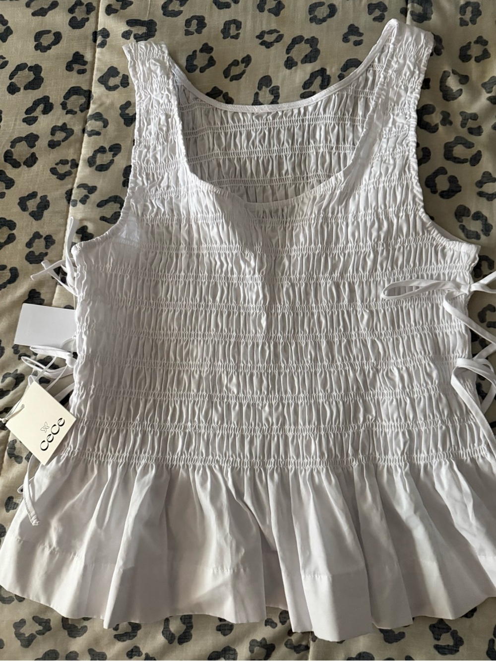 CeCe White Smocked Sleeveless Peplum Tank - Picture 2 of 4